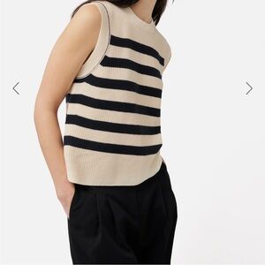 JIGSAW Cotton Wool Blend Navy Stripe Crew Tank in Cream Color Size Large